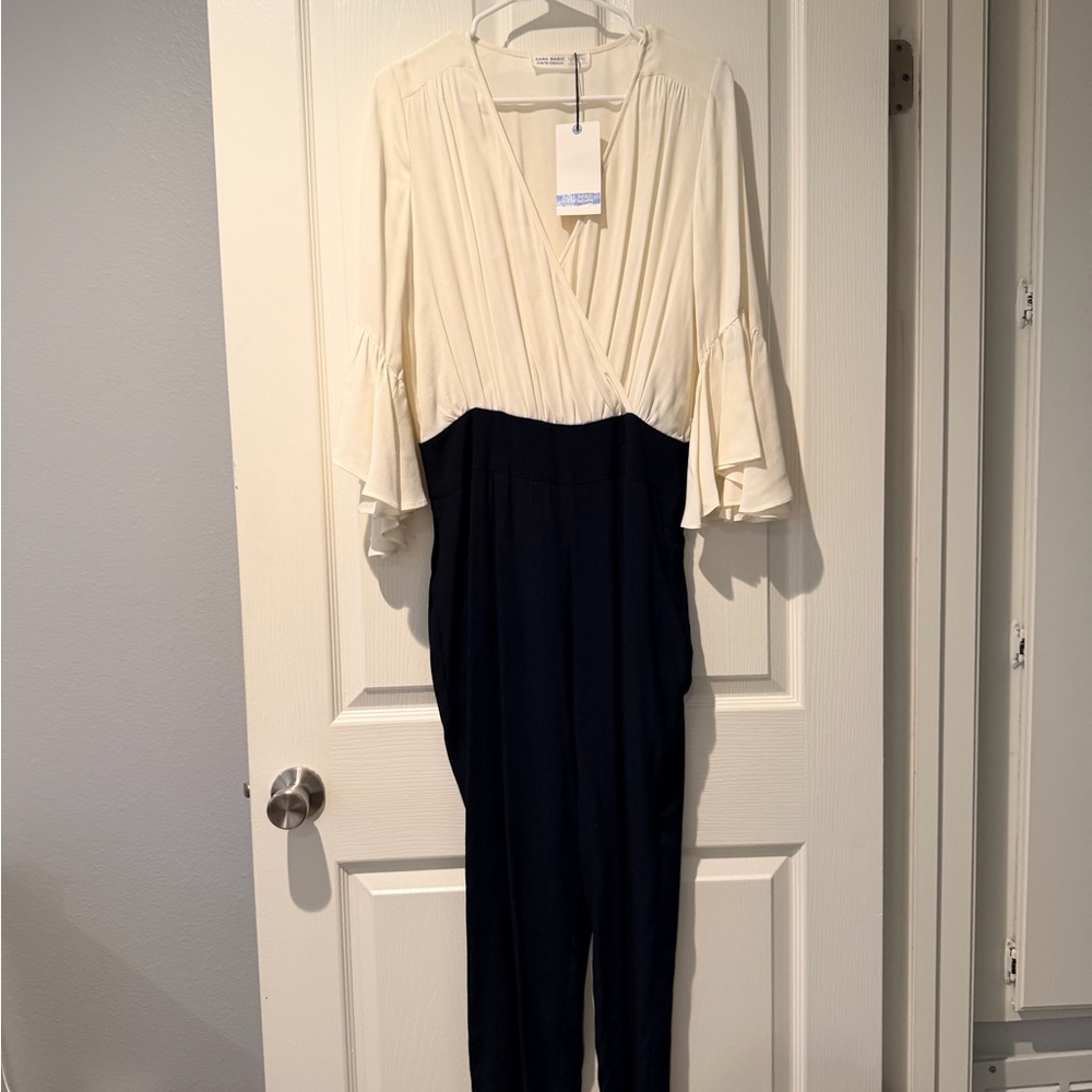 Zara White and Black Jumpsuit